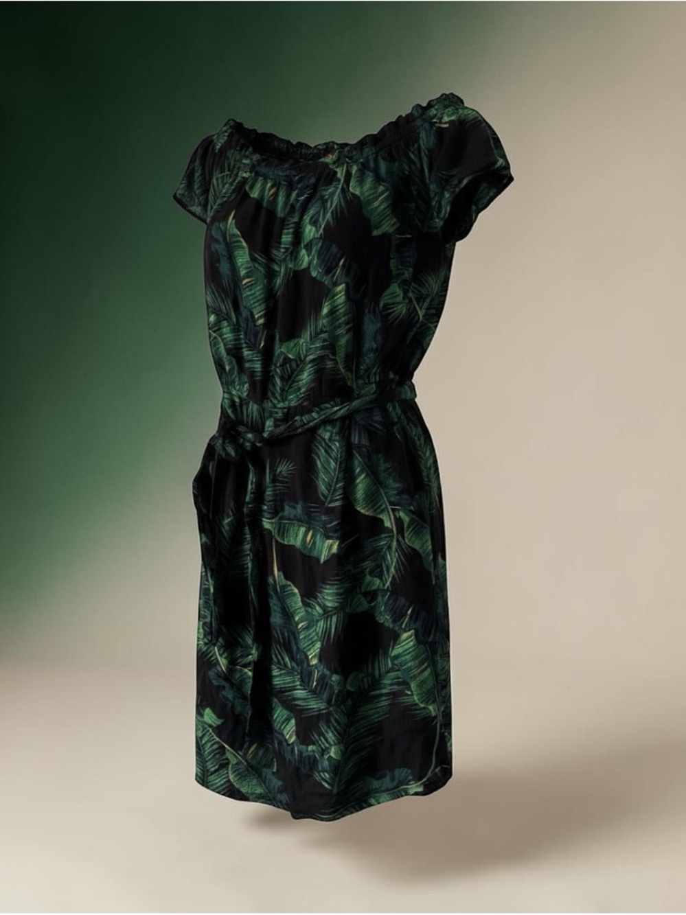 Guess Black Dress with Green Leaf Print - Picture 2 of 4